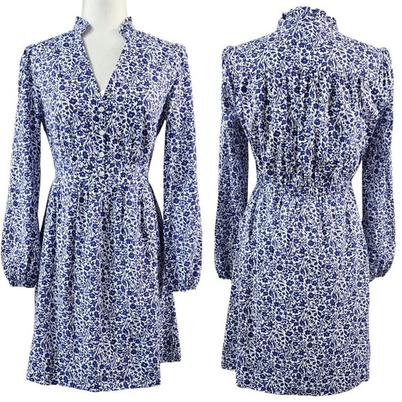 Boden Blue White Floral Notch Neck Mini Tea Dress Romantic Ditsy D0121 - Picture 1 of 8